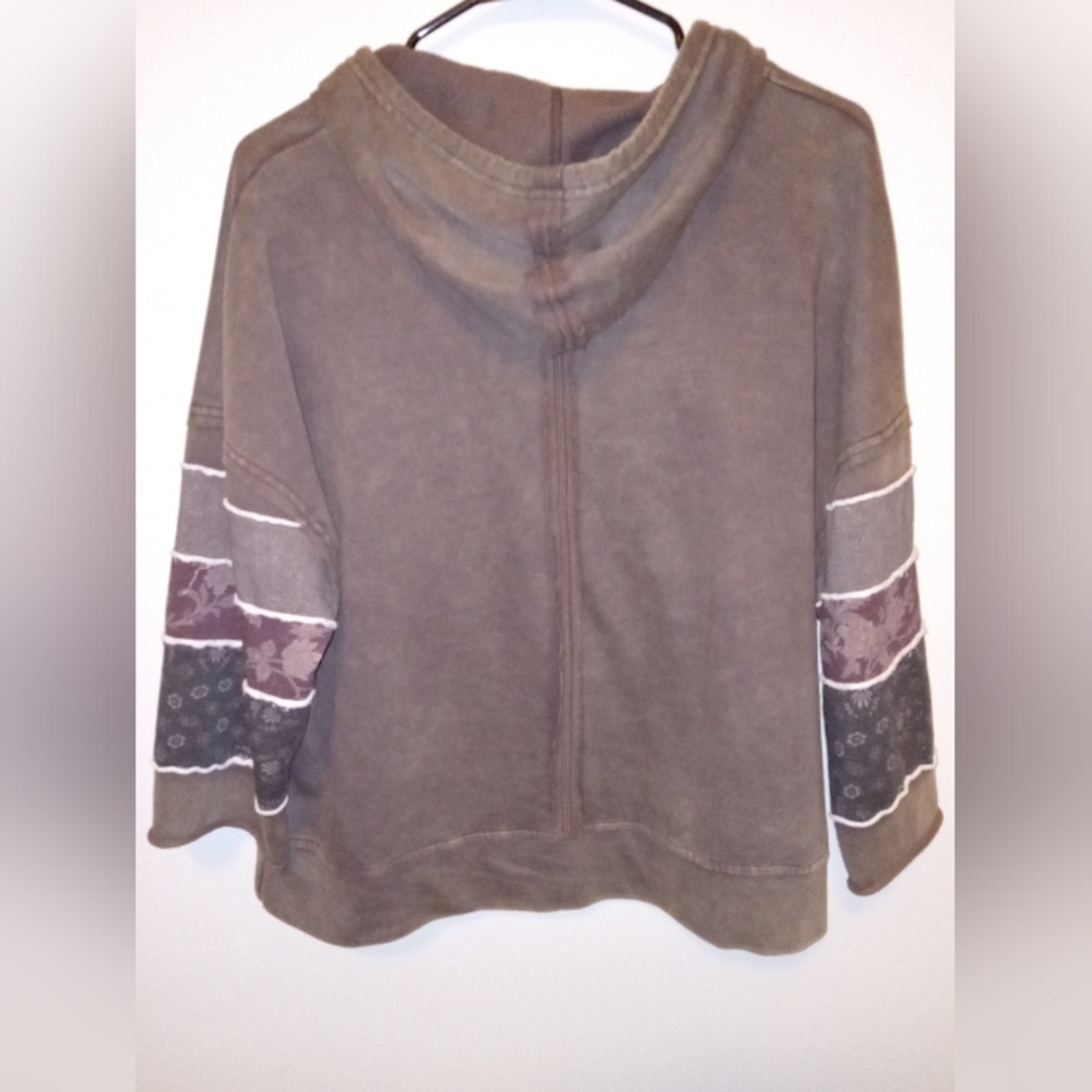 Women's Brown Hoodie with Patterned Accents. Hand Crafted Dyed With Funky Dude - Picture 6 of 9